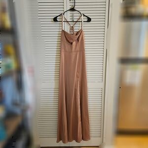 Azazie "Clove" Stretch Satin Gown In Bronze